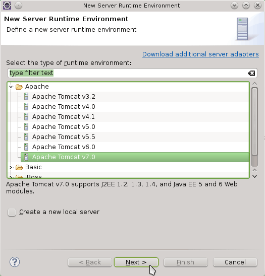 Eclipse JEE Create Tomcat 7 Server 1