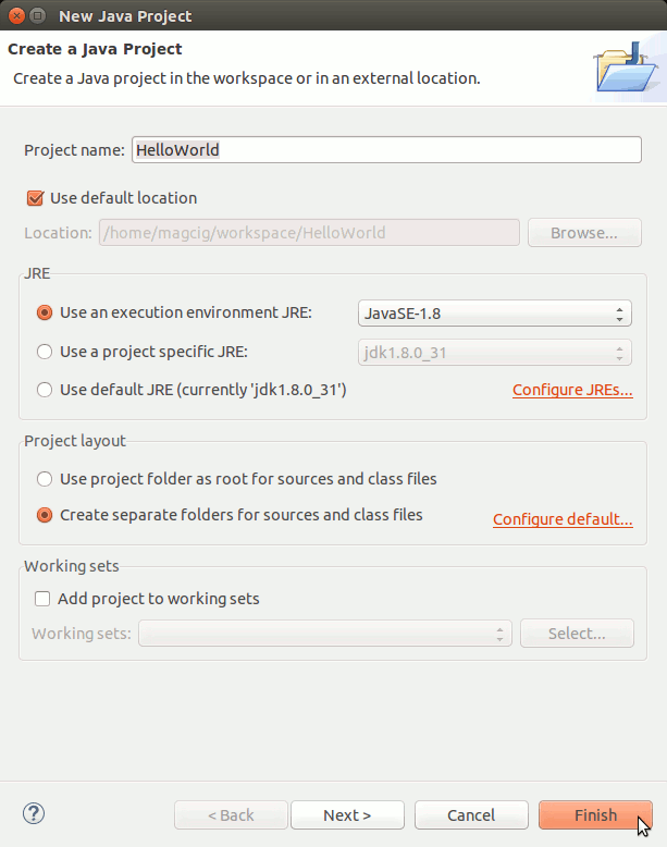 Ubuntu Java FX 8 Eclipse Quick Start with Hello-World - Naming