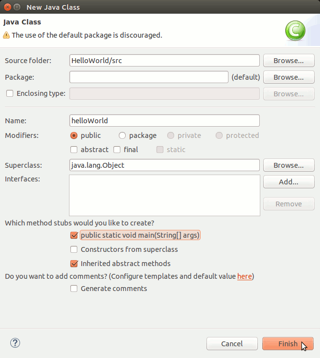 Java Eclipse Quick Start with Hello-World on Ubuntu - Naming
