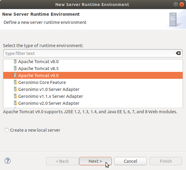 Eclipse JEE Create Tomcat 9 Server 2