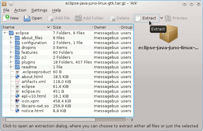 Install Eclipse for Java Developers on Kubuntu 15.04 Vivid - KDE4 Eclipse Java Extraction
