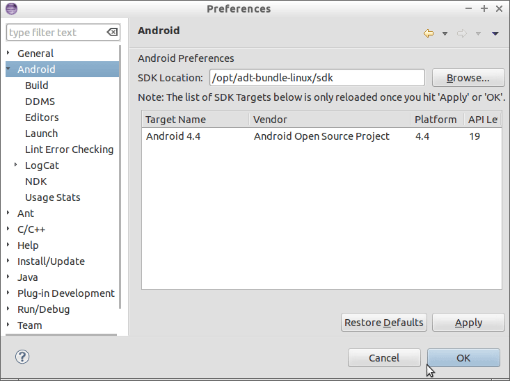 Eclipse Install Android ADT Plugin - Eclipse SDK Path