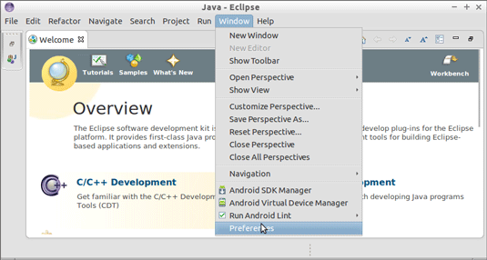 Linux Mint Eclipse Android Development NDK Getting-Started - Eclipse Preferences
