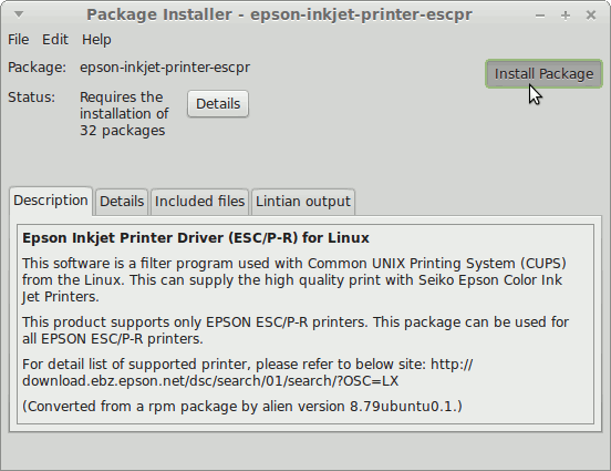 How to Install Epson L350/L355 Printer Drivers on Linux Mint 17 Qiana LTS - Linux Mint GDebi Installing Epson Printer Drivers