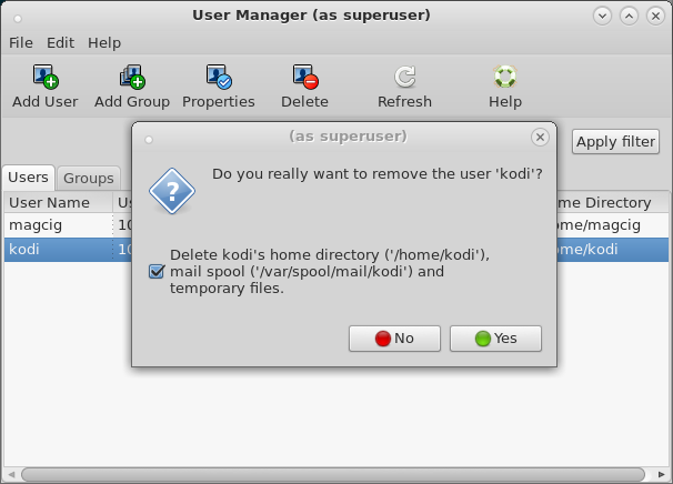 Managing Users and Groups on Red-Hat Linux Based Systems - Confirming Deletion
