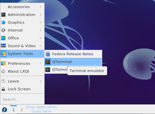 How to Open Terminal on Fedora 39 GNU/Linux - LXQt Open Terminal
