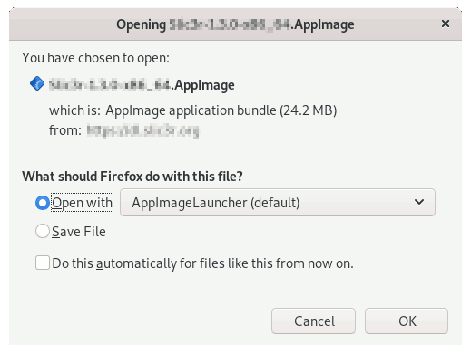 AppImageLauncher Getting-Started - Firefox Prompt