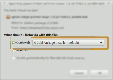 Open with GDebi Package Installer