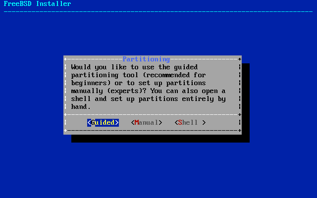 Install FreeBSD 9 KDE 4 Select Partitioning Schema Guided