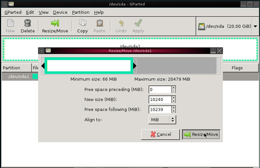 Partitioning Windows 10 for Linux with GParted - Resize/Move