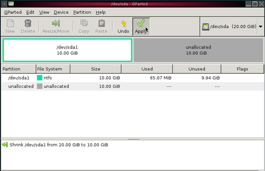 Partitioning Windows 10 for Linux with GParted - Apply