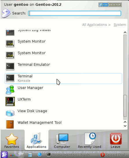 Linux Gentoo KDE4 Open Terminal
