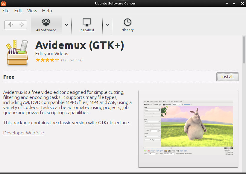 Installing Last Avidemux on Xubuntu 16.04 Xenial - Installation by Xubuntu Software Center
