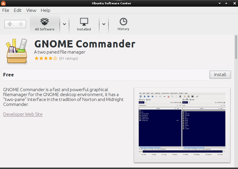 Installing Last GNOME Commander on Ubuntu 15.04 Vivid - Installation by Ubuntu Software Center