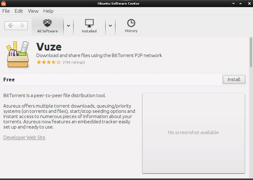 Installing Last Vuze on Ubuntu 15.04 Vivid - Installation by Ubuntu Software Center