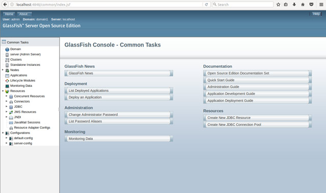 Install Glassfish 5.1 Gentoo Linux Step by Step - Glassfish 5.1 Browser Admin Interface