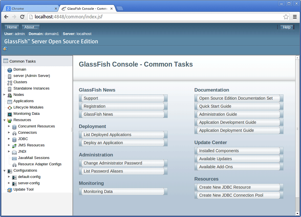 Install Glassfish 4 on CentOS 7.x KDE4 Linux - Glassfish 4 Browser Admin Interface