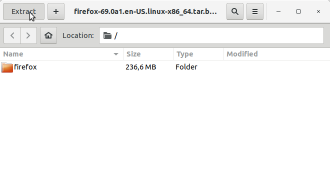 How to Install Firefox Nightly on Ubuntu 19.04 Disco - Extraction