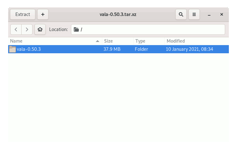 Vala Compiler Ubuntu 21.04 Installation Guide - Extracting