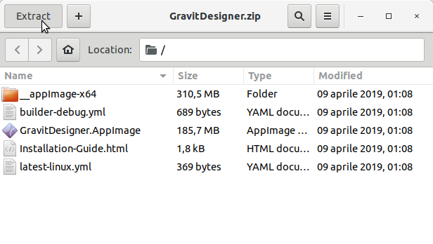 How to Install Gravit Designer in Ubuntu 19.04 Disco - Extraction