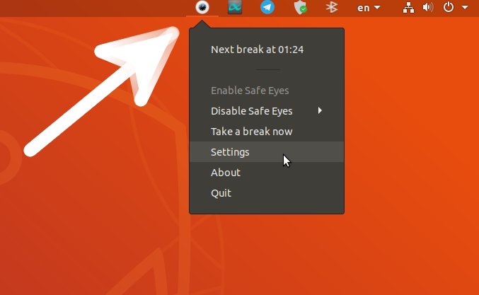 Safe Eyes GNU/Linux Installation Guide - Safe Eyes Settings Taskbar