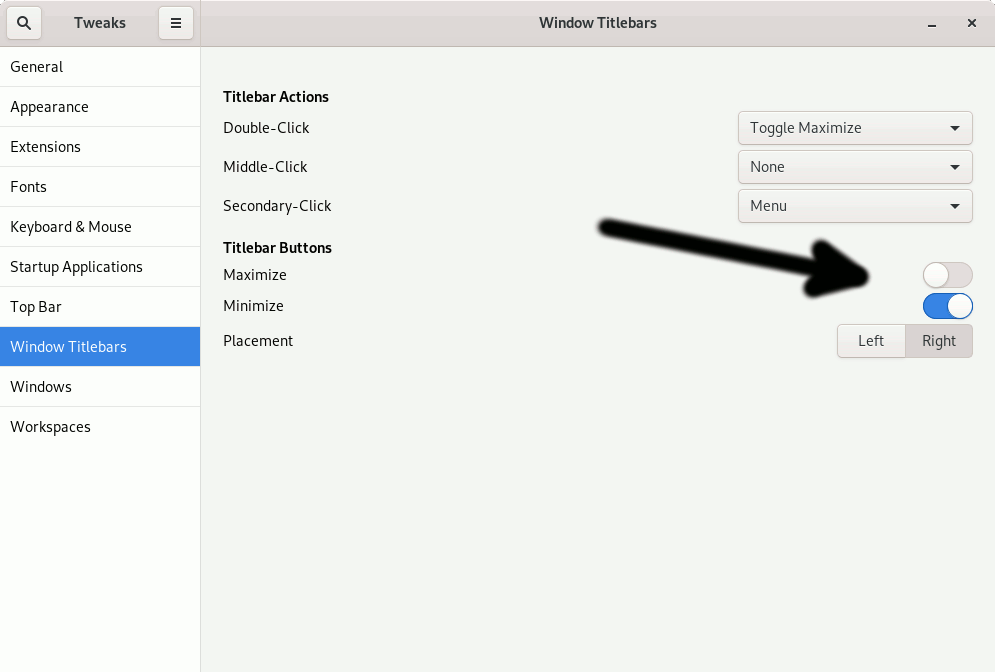 Adding Fedora 34 GNOME Window Minimize/Maximize Controls - UI