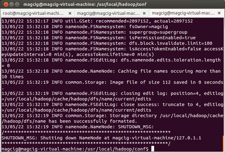 Install Hadoop on Gentoo GNU/Linux - Terminal Hadoop HDFS Formatting Success