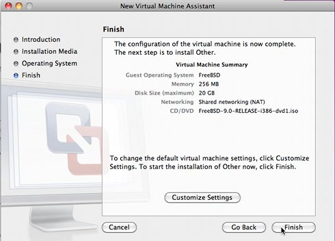 VMware Fusion 4/5 Install FreeeBSD 9.X KDE Desktop - Finish Machine Creation