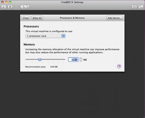 Install FreeBSD 9 KDE 4 VMware Fusion 4 Memory Setup