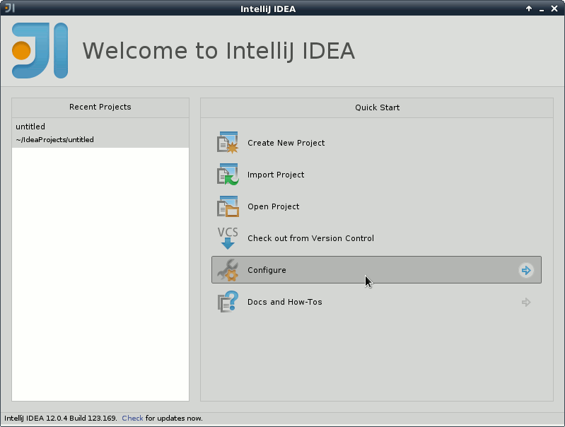 IntelliJ 12.X Welcome - Configure