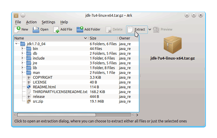 KDE Extract Java JDK 7 tar.gz