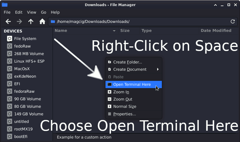 Firefox Access Downloads Folder on GNU/Linux Desktops - File Manager Open Terminal Here
