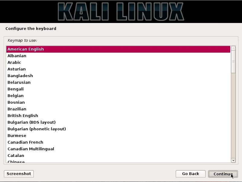 VirtualBox Kali GNU/Linux 2019 Virtual Machine Installation Easy Guide - Select Keyboard