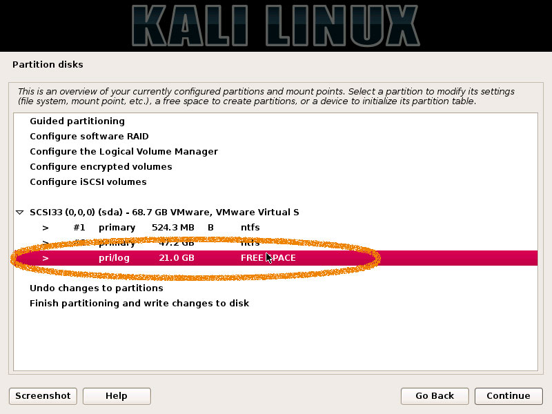 How Partitioning for Kali Installation on Windows 10 Computers - Select Free Space