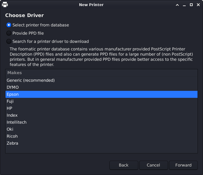 How to Add Printer in Kali Linux Xfce Desktop - Select Printer from Database