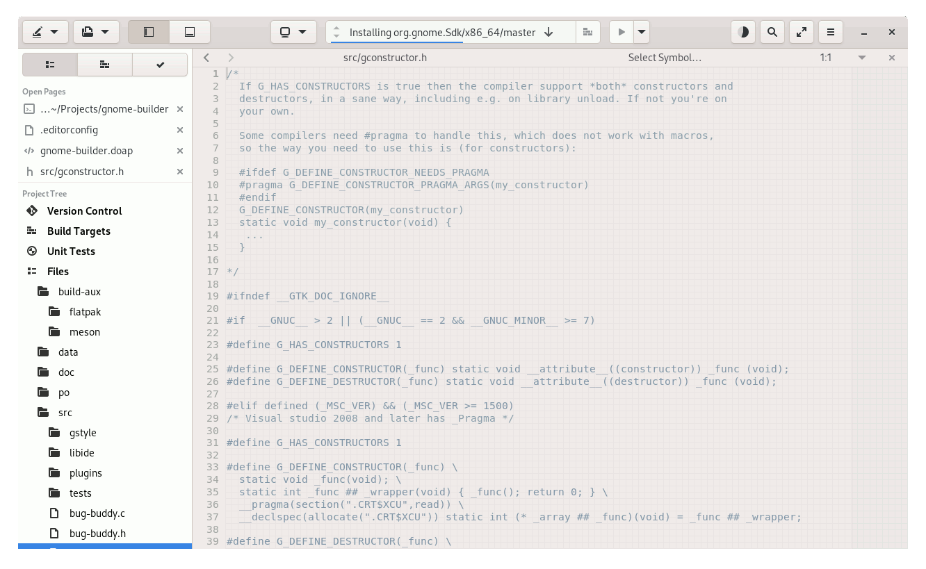Installing GNOME Builder on Ubuntu 20.04 - UI