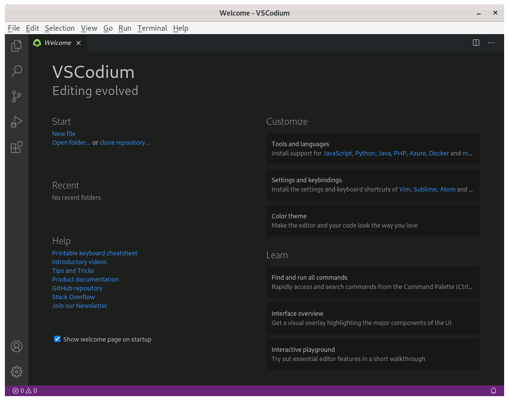 VSCodium Fedora 30 Installation Guide - UI