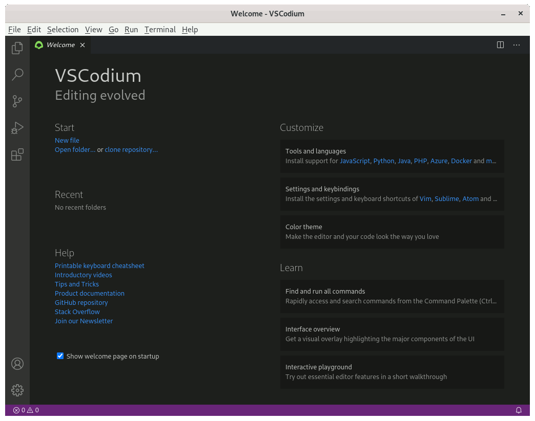 VSCodium Ubuntu 21.10 Installation Guide - UI