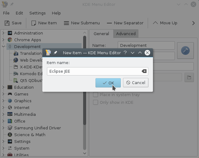 Making a KDE 5 Launcher on Main Menu - Naming