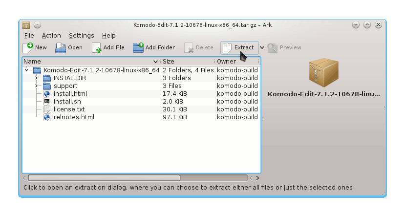 Install Komodo Edit 12 for openSUSE 42.x Leap Linux - Extraction
