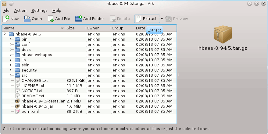 Linux KDE4 HBase tar.gz Archive Extraction