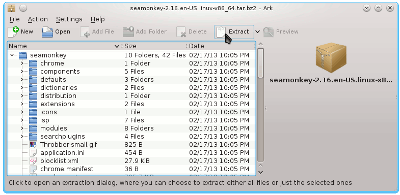 Linux KDE4 Extracting SeaMonkey
