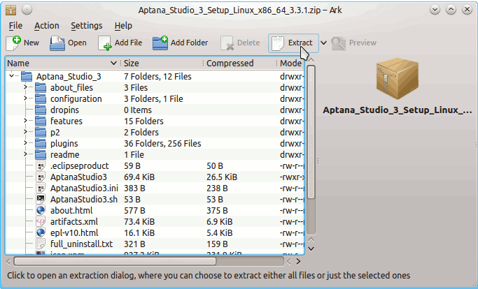 Install Aptana Studio 3 on Kubuntu 14.04 - Archive Extraction