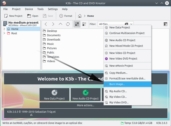 Burning ISO to Disk on Mint 18.x LTS KDE - Burn Image