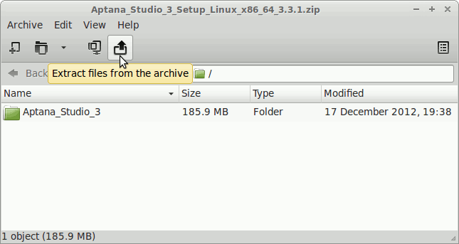 Install Aptana Studio 3 for Sabayon 13-1432/64-bit Linux - Archive Extraction