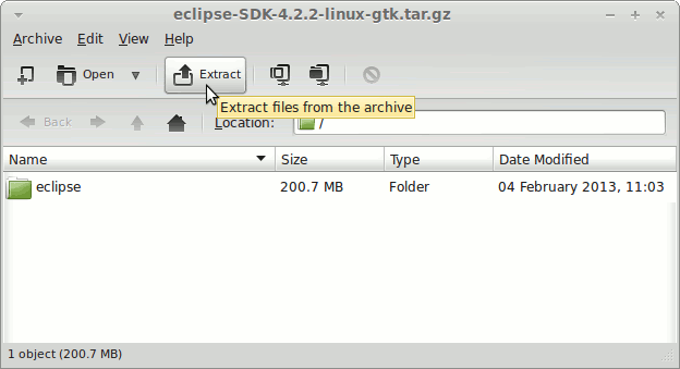 Install Eclipse Standard on Linux 17 Qiana LTS Extraction