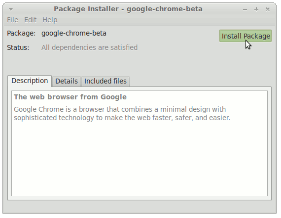 GDebi Installing Chrome Beta .deb Package