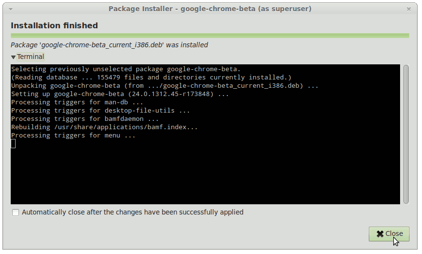 GDebi Installing Chrome Beta .deb Package
