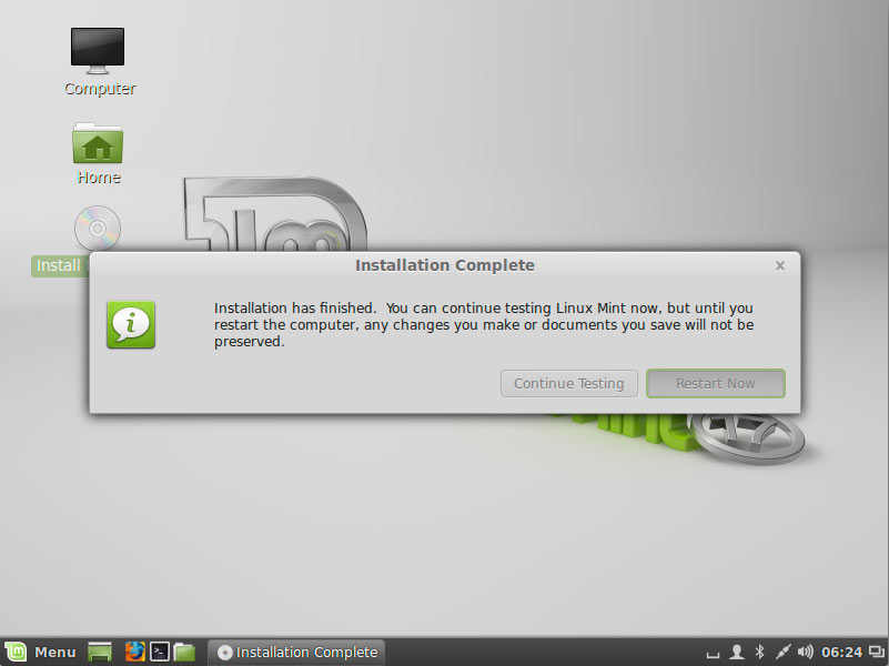 Install Linux Mint 17 Qiana Cinnamon VMware Workstation 10 - Success and Reboot