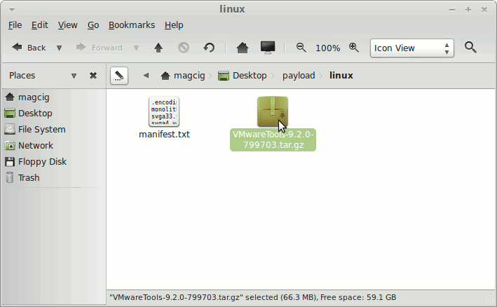 Install VMware Tools on Linux Mint 15 Xfce - Open VMware-Tools tar.gz Archive